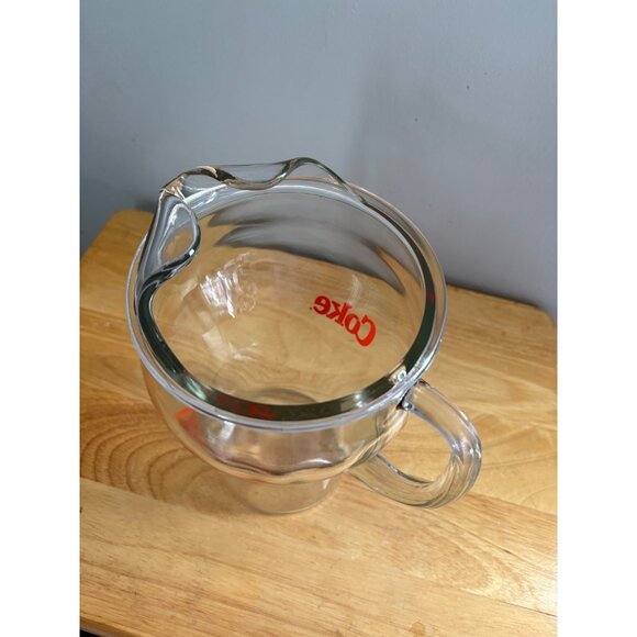 Vintage Coca-Cola Glass Pitcher With Handle & Pour Spout 64 Oz Clear & Red Logo - Picture 6 of 7
